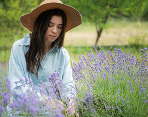 Young woman cutting bunches of lavender