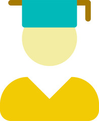 Male student flat color ui icon. Graduate boy. Alumnus of college, high school. Former pupil. Simple filled element for mobile app. Colorful solid pictogram. Vector isolated RGB illustration