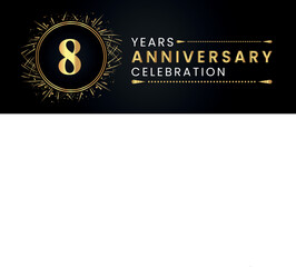 8 years anniversary celebration with gold fireworks and circle frames on black background. Premium design for weddings, greetings card, happy birthday, poster, graduation, invitation card, banner.