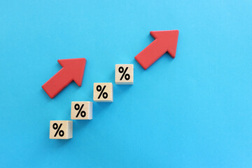 Obraz premium arrows with percentage sign going up, concept of business growth, finance and income increase