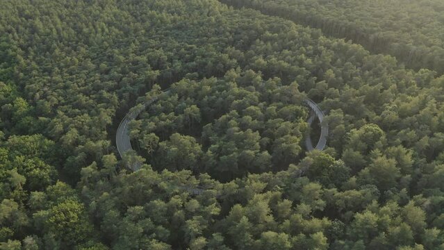 Aerial view of Fietsen door de Bomen, a walking path in a garden, Hechtel-Eksel, Limburg, Belgium.