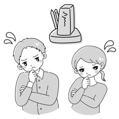 お墓について悩む若い男性と女性