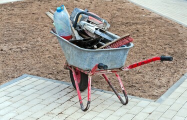 A construction cart containing construction tools