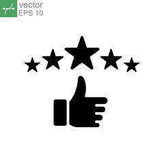 Customer review icon, quality rating, feedback, five stars glyph symbol. People hand and vote status. Reputation good survey for Rate business. Vector illustration design on white background. EPS 10