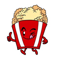 cartoon popcorn in front of the cinema