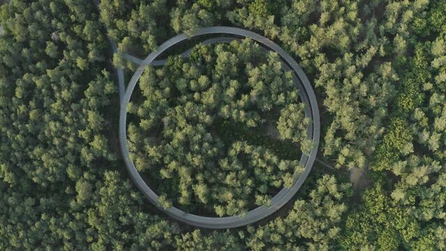 Aerial view of Fietsen door de Bomen, a walking path in a garden, Hechtel-Eksel, Limburg, Belgium.