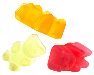 Collection of colored jelly bears isolated on a white background. Jelly candy. Marmalade bears.