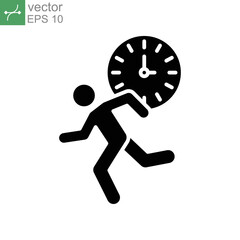 Late for work or meeting solid icon. running businessman working late. Race against time to work logo for web and business mobile app. Vector illustration. design on white background. EPS 10