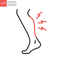 Shin hurts icon. Body pain concept, Shin pain sign. eg injured in shin area icon in outline style for mobile concept and web. editable stroke vector illustration design on white background EPS 10