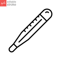 Glass thermometer icon. Medical thermometer. Laboratory alcoholic temperature measurement instrument. Editable stroke Vector illustration design on white background. EPS 10