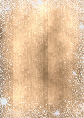 Winter holiday background wood rustic illustration. Christmas card template with snow 