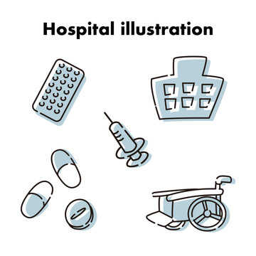 手書き風の病院イメージのアイコンセット