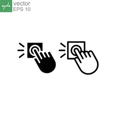 Ring door bell line and solid icon. finger pressing or Hand push bell button. Notification  Alarm Hand pressed ring alert  vector illustration design on white background. EPS 10