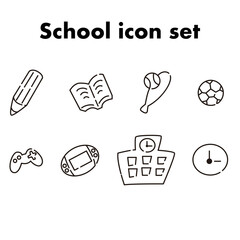 子どもや学校にまつわる物のアイコンセット（手がき風）