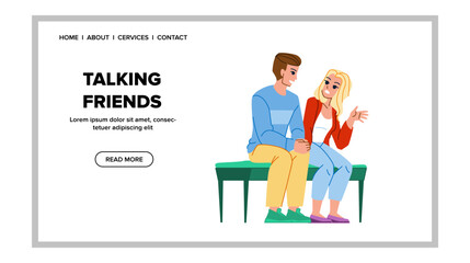 talking friends vector. young happy, friendship fun, women lifestyle, two casual, together talk talking friends character. people flat cartoon illustration