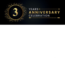 Fototapeta premium 3 years anniversary celebration with gold fireworks and circle frames on black background. Premium design for weddings, greetings card, happy birthday, poster, graduation, invitation card, banner.