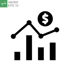 Monetary solid icon.  Up and down financial bar analytics. Economic fund. Bank, economics, currency, and commerce. Editable stroke vector illustration design on white background. EPS 10