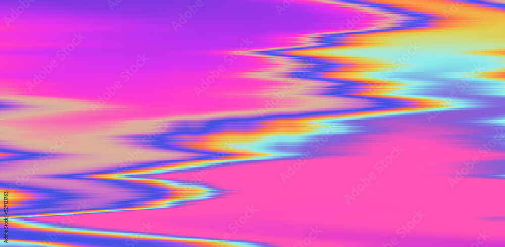 Fototapete Glitched computer screen with random flickers and colorful waves. Distorted abstract texture.