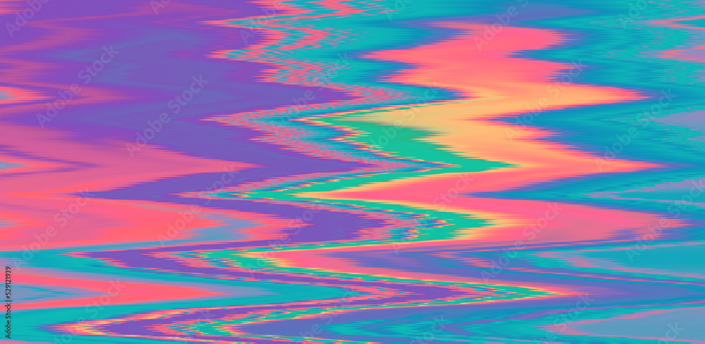 Fototapete Glitched TV screen with distorted lines. Texture with VHS datamoshing effect.