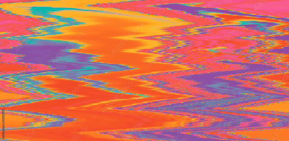 Poster Glitched TV screen with distorted lines. Texture with VHS datamoshing effect.