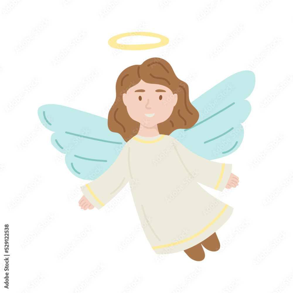 Wall mural Flying angel. Christmas collection. Flat vector illustration