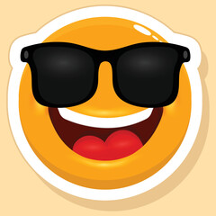 Black Goggles Wearing Happy Cartoon Emoji Sticker On Yellow Background.