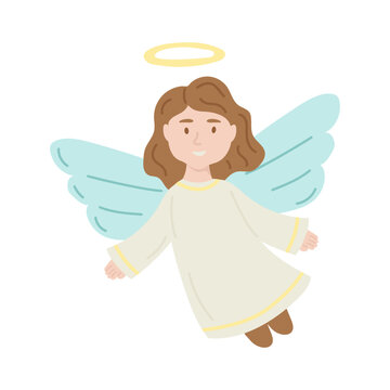Flying angel. Christmas collection. Flat vector illustration