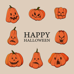 jack o lantern collection and lettering happy halloween