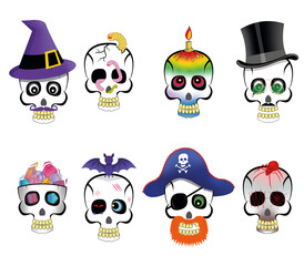 halloween skulls pack with yellow teeth vector
