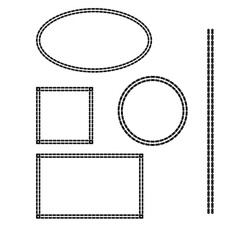 Frames and borders set made of bicycle chain. Square, rectangle, circle, ellipse.  Vector illustration