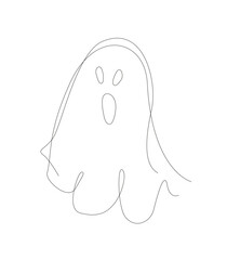 Ghost one line illustration. Single line deco for halloween party. Ghost outline line art vector.