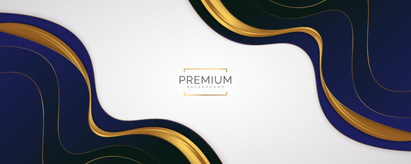 Abstract White, Blue and Gold Luxury Background. Elegant Background with Paper Cut Style