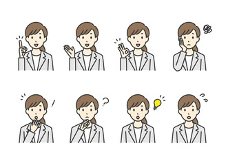 女性会社員の様々なポーズのイラスト