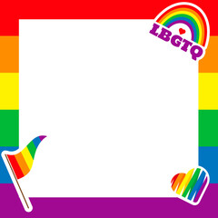 Pride frame stories. LGBT symbols. Love, heart, flag in rainbow colours, Gay, lesbian parade, template Vector  illustration