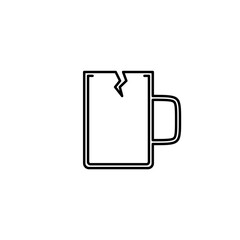 cracked mug icon with on white background. simple, line, silhouette and clean style. black and white. suitable for symbol, sign, icon or logo