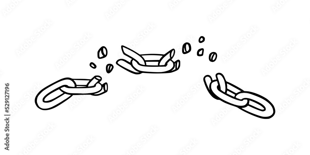 Wall mural broken chain with shatters as symbol of weakness and failure. sketch of metal chains. vector illustr