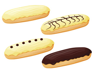 French eclair with custard and chocolate. Tasty dessert.