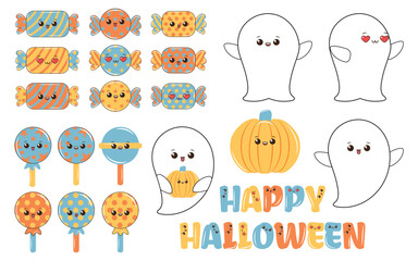 Vintage Character 90s style Groovy kawaii sticker set. Groovy style Halloween Character set. Halloween kawaii sticker pack. Groovy style kawaii sticker set. Psychedelic, Nostalgic, Hippie, Kawaii, 