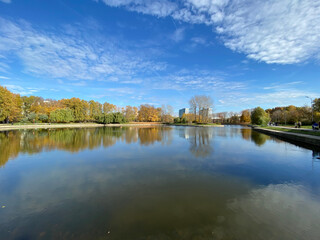 park in autumn at dry sunny fall day