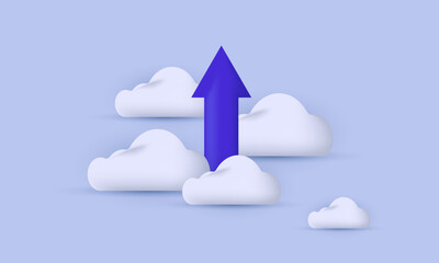 unique realistic growth business icon arrows clouds 3d concept isolated on background.Trendy and modern vector in 3d style.