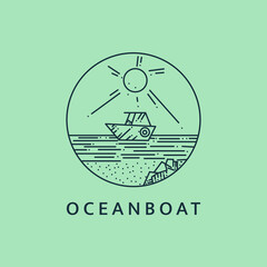 Minimalist ocean boat logo line art illustration template design