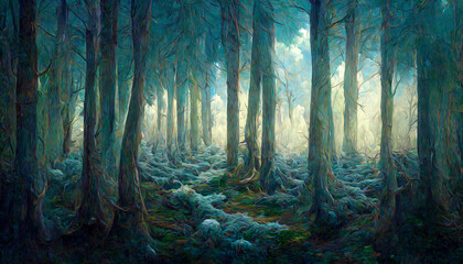 fantasy forest stylized bright, created with generative ai
