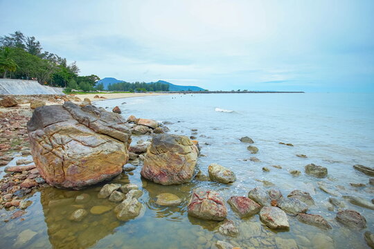 Beautiful rock beach named Had Hin Ngam at Sichon, Nakhon Si Thammarat.