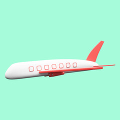 White And Red Airplane 3D Rendering Over Pastel Green Background.