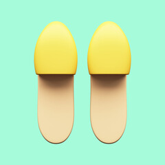 3D Rendering Finger Closed Slipper Golden Illustration Pastel Green Background.