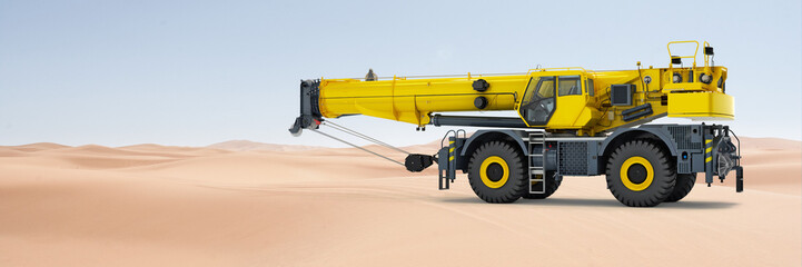 3d illustration of Mobile crane isolated on natural background 
