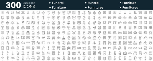 Set of 300 thin line icons set. In this bundle include funeral, furnitures