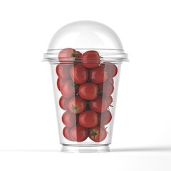 Plastic cup with red tomatoes