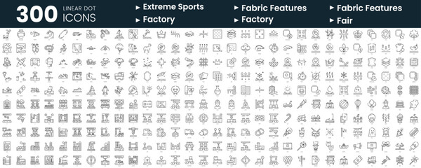 Set of 300 thin line icons set. In this bundle include extreme sports, fabric features, factory, fair - obrazy, fototapety, plakaty
