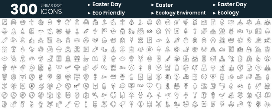 Set of 300 thin line icons set. In this bundle include easter day, easter, eco friendly product, ecology enviroment, ecology